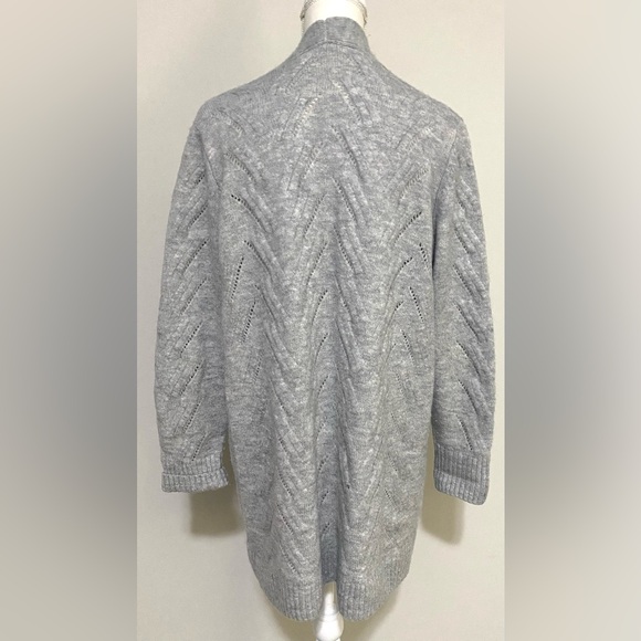 GAP Womens L Solid Gray Long Wool Cable Knit Cardigan Sweater Cabincore Preppy - Picture 5 of 12